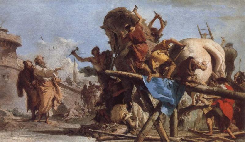 TIEPOLO, Giovanni Domenico The Building of the Trojan Horse The Procession of the Trojan Horse into Troy Germany oil painting art